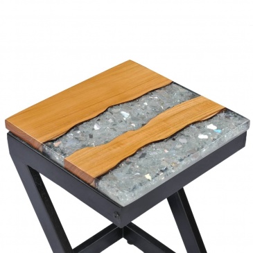 Stolik kawowy, 30x30x50 cm, lite drewno tekowe i poliżywica