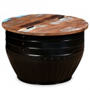 Stolik kawowy z drewna odzyskanego kształt beczki czarny