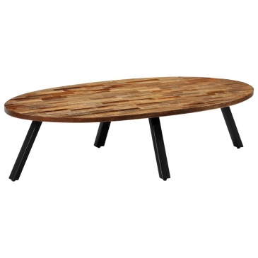 Stolik kawowy z drewna tekowego z odzysku, owalny, 120x60x30 cm