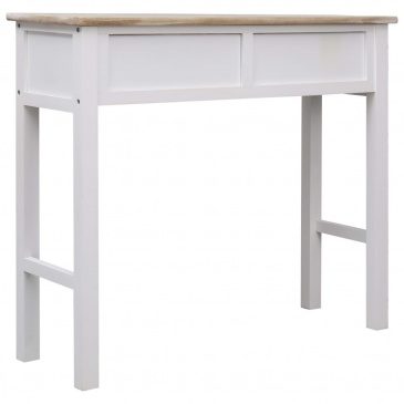 Stolik konsola, biały i naturalny, 90 x 30 x 77 cm, drewniany