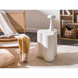 Stolik pomocniczy TELLARO 32 cm 37 cm Efekt lastryko Białe lastryko