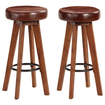 Krzesła barowe 2 szt. drewno akacjowe i skóra 45x45x76 cm