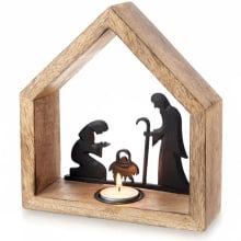 Świecznik drewniany na tealight Szopka Bożonarodzeniowa MANGO 20x6x22 cm
