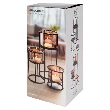 świecznik na świeczki tealight metalowy czarny zestaw 3 szt.