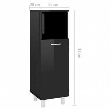 Szafka łazienkowa, wysoki połysk, czarna, 30x30x95 cm, płyta