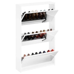 Szafka na buty z 3 półkami i lustrem, kolor biały 63x17x102,5 cm