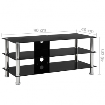 Szafka pod TV, czarna, 90x40x40 cm, hartowane szkło