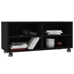 Szafka pod TV z kółkami, czarna, 90x35x35 cm, płyta wiórowa