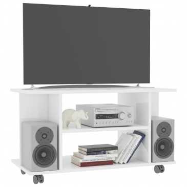 Szafka pod TV z kółkami, wysoki połysk, biała, 80x40x40 cm
