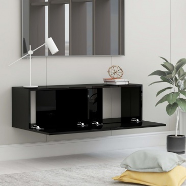 Szafka TV, czarna, wysoki połysk, 100x30x30 cm, płyta wiórowa
