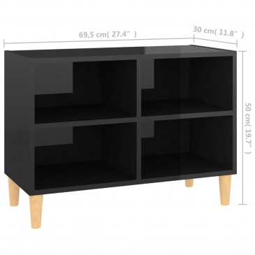 Szafka tv z drewnianymi nóżkami, czarna, połysk, 69,5x30x50 cm