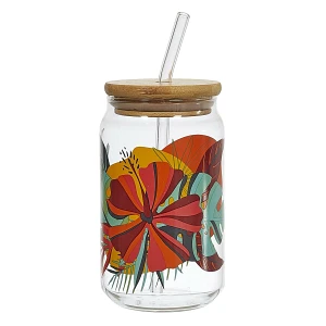 Szklanka Exotic Paradise 450ml ze słomką  i bambusową pokrywką