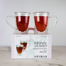 Szklanki do herbaty i kawy z podwójnym dnem 250 ml, 2 szt. – termiczne, podwójna ścianka, Valesso Ma
