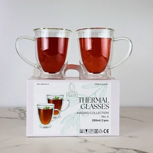 Szklanki do herbaty i kawy z podwójnym dnem 250 ml, 2 szt. – termiczne, podwójna ścianka, Valesso Ma