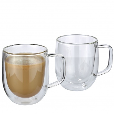 Szklanki do kawy z mlekiem, 2 szt., szkło borokrzemowe, 0,25 l, śred. 8,5 x 10 cm