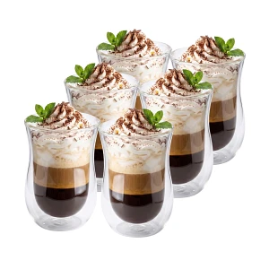 Szklanki do latte z podwójnym dnem 300 ml, 6 szt. – termiczne, taliowane, do deserów, Valesso