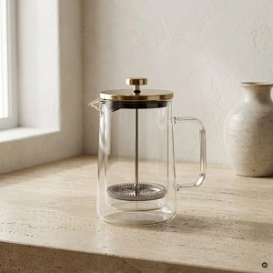 Szklany dzbanek do herbaty z zaparzaczem 1 l – French Press, zaparzacz do kawy, złoty, Valesso Barce