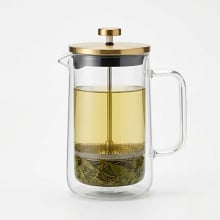 Szklany dzbanek do herbaty z zaparzaczem 1 l – French Press, zaparzacz do kawy, złoty, Valesso Barce Szklany dzbanek do herbaty z zaparzaczem 1 l – French Press, zaparzacz do kawy, złoty, Valesso Barce