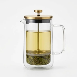 Szklany dzbanek do herbaty z zaparzaczem 1 l – French Press, zaparzacz do kawy, złoty, Valesso Barce