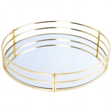 Taca na świece lustrzana okrągła podstawka pod świeczki patera złota metalowa glamour 30 cm
