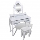 Toaletka z lustrem i stołkiem, 7 szuflad, biała