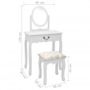 Toaletka ze stołkiem, biała, 65x36x128 cm, drewno paulowni, MDF