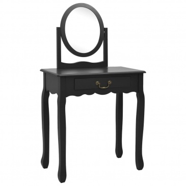 Toaletka ze stołkiem, czarna, 65x36x128 cm, drewno paulowni MDF