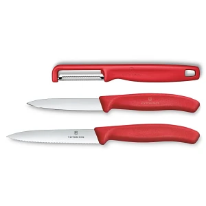 VICTORINOX - Swiss Classic - Zestaw noży do warzyw i owoców z obieraczką - Czerwony