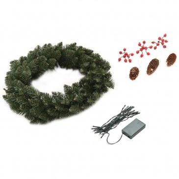 Wieńce świąteczne, 2 szt., z ozdobami, zielone, 45 cm