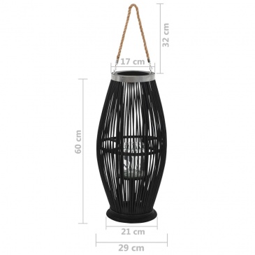 Wiszący lampion na świece, bambusowy, czarny, 60 cm