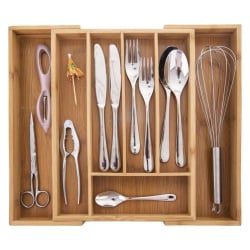 Wkład organizer bambusowy rozsuwany do szuflady na sztućce przybory Wkład organizer bambusowy rozsuwany do szuflady na sztućce przybory