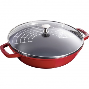 Wok żeliwny z pokrywką Staub 30 cm Czerwony