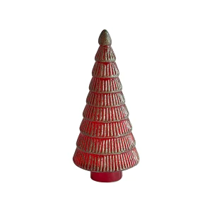 Zestaw 2 figurek dekoracyjnych PURUVESI Choinka 31/36 cm Czerwony/ zielony