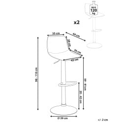 Zestaw 2 hokerów barowych LEBRIJA Ekoskóra Obrotowy Jasnobeżowy Zestaw 2 hokerów barowych LEBRIJA Ekoskóra Obrotowy Jasnobeżowy