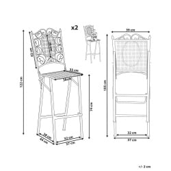 Zestaw 2 krzeseł barowych ogrodowych BORMIO Składane Metal Czarny