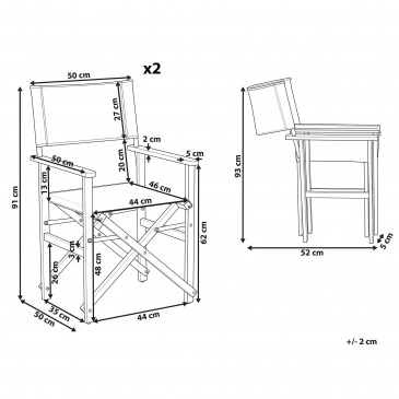 Zestaw 2 krzeseł ogrodowych akacjowych ciemne drewno z białym CINE