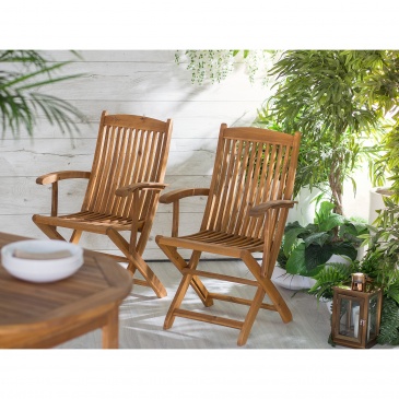 Zestaw 2 krzeseł ogrodowych drewno akacjowe z podłokietnikami MAUI