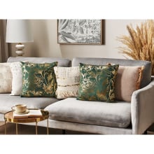 Zestaw 2 poduszek dekoracyjnych daffodil welur 45 x 45 cm szmaragdowy wzór kwiatowy Zestaw 2 poduszek dekoracyjnych daffodil welur 45 x 45 cm szmaragdowy wzór kwiatowy