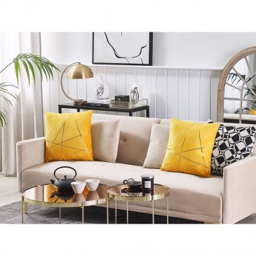 Zestaw 2 welurowych poduszek dekoracyjnych geometryczny wzór 45 x 45 cm żółty PINUS