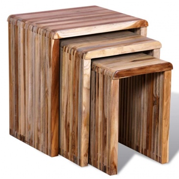 Zestaw 3 stolików wsuwanych pod siebie, odzyskane drewno tekowe