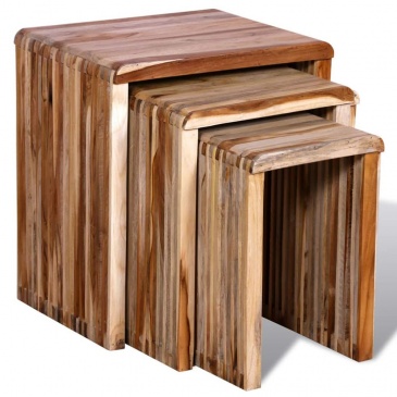 Zestaw 3 stolików wsuwanych pod siebie, odzyskane drewno tekowe