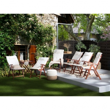 Zestaw 6 krzeseł ogrodowych drewnianych z białymi poduszkami TOSCANA