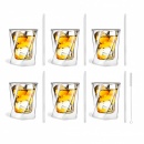 Zestaw 6 szklanek do whisky 300ml i 6 słomek szklanych 20cm transparent 7343