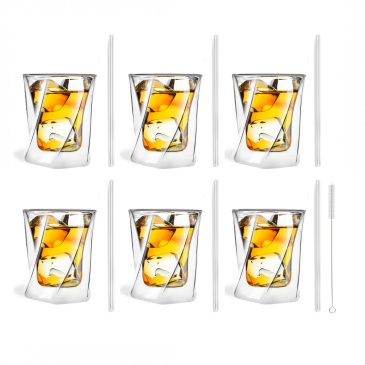 Zestaw 6 szklanek do whisky 300ml i 6 słomek szklanych 20cm transparent 7343