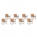 Zestaw 8 drewnianych krzeseł ogrodowych z niebieskimi poduchami SASSARI