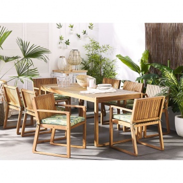 Zestaw 8 krzeseł ogrodowych drewnianych z poduszkami zielonymi SASSARI