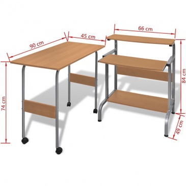Zestaw biurko komputerowe + stół (Brązowe)