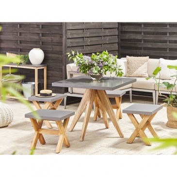 Zestaw ogrodowy kwadratowy stół i 4 stołki szary OLBIA