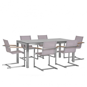 Zestaw ogrodowy stół z HPL z betonowym wykończeniem i 6 krzeseł beżowych GROSSETO / COSOLETO