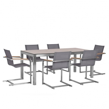 Zestaw ogrodowy stół z HPL z dębowym wykończeniem i 6 krzeseł szarych GROSSETO / COSOLETO